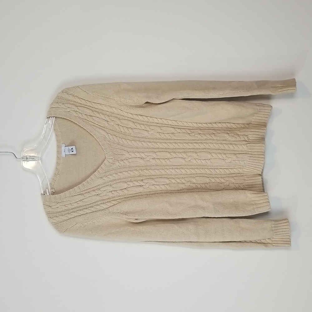 IZOD GOLF 100% Cotton Tan Chunky Cable Knit V-Neck Sweater